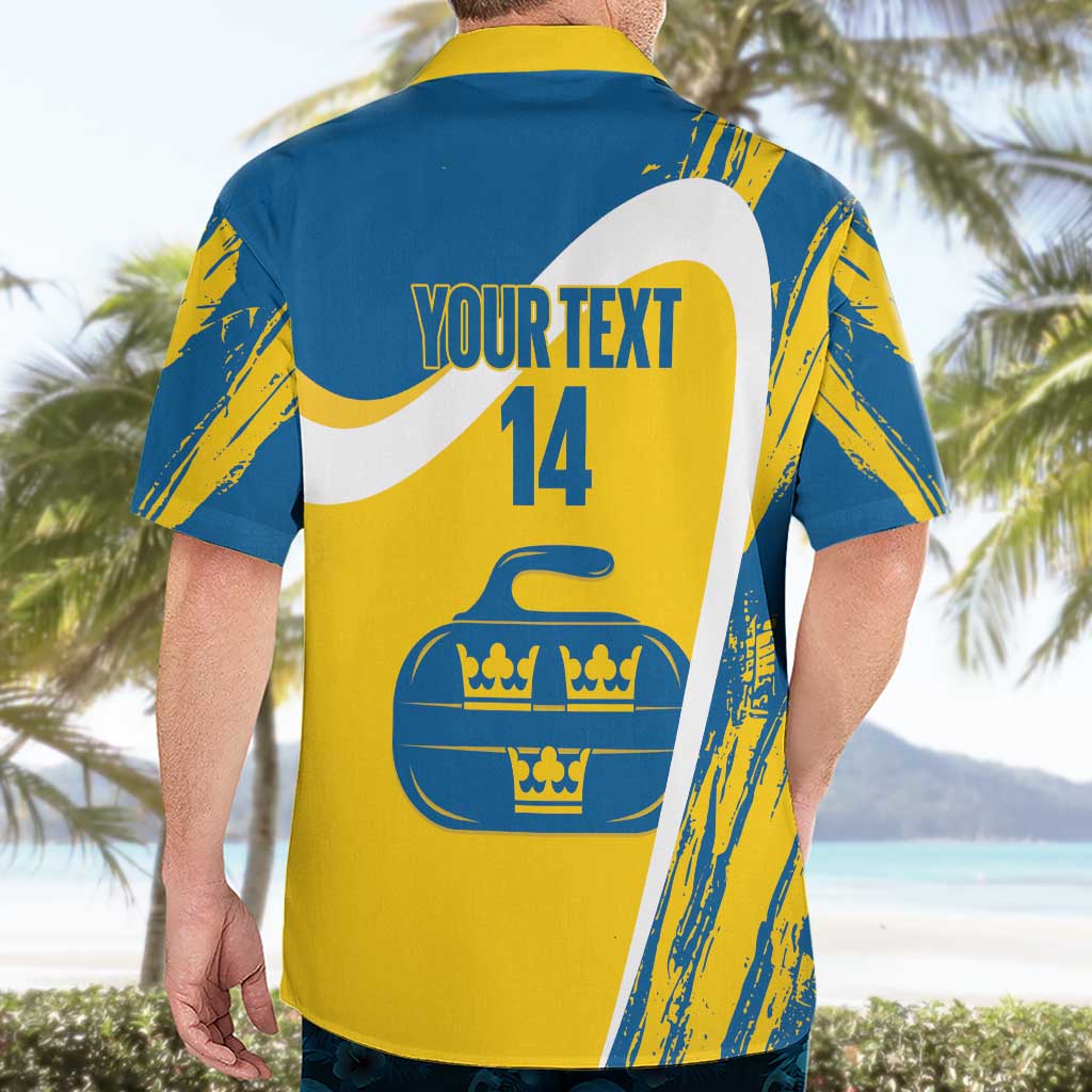Custom Sweden Curling Hawaiian Shirt Konungariket Sverige Tre Kronor Grunge Style - Wonder Print Shop