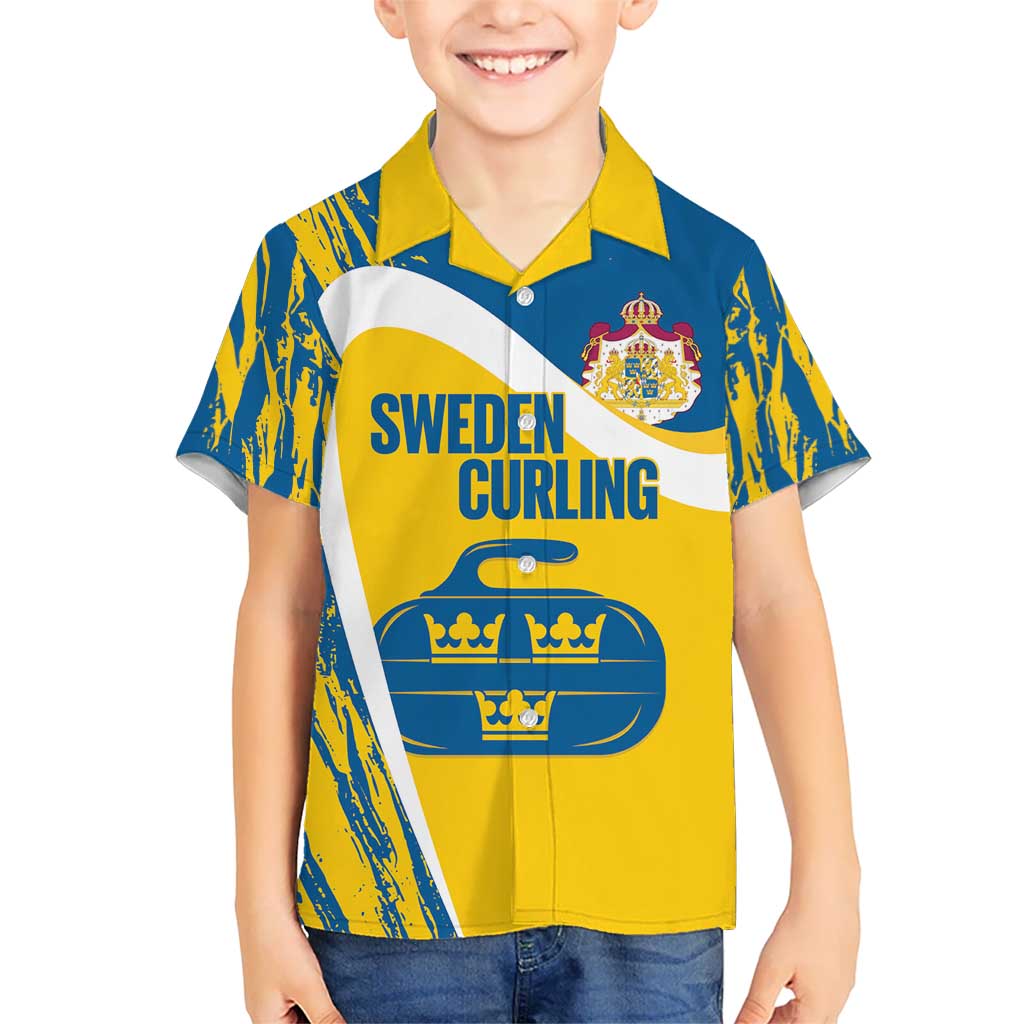 Custom Sweden Curling Hawaiian Shirt Konungariket Sverige Tre Kronor Grunge Style - Wonder Print Shop