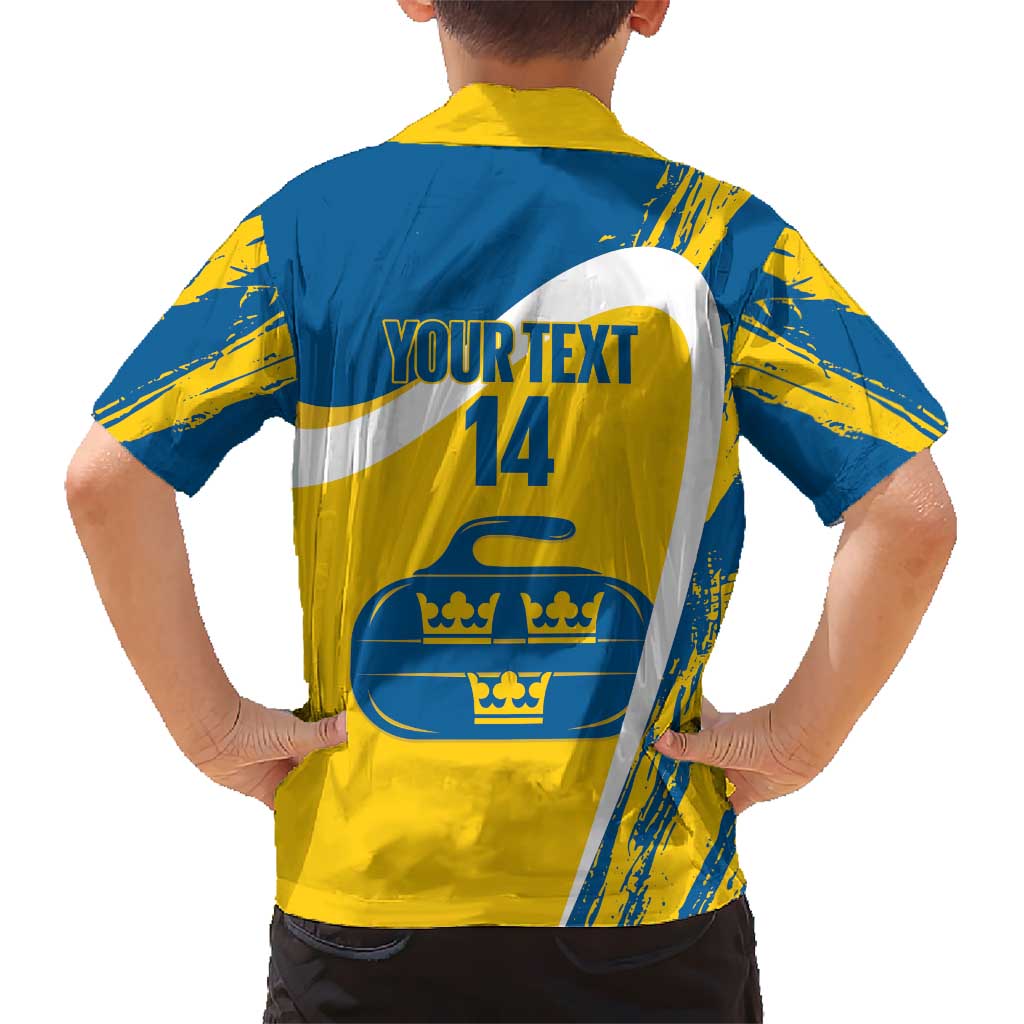 Custom Sweden Curling Hawaiian Shirt Konungariket Sverige Tre Kronor Grunge Style - Wonder Print Shop
