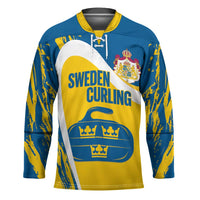 Custom Sweden Curling Hockey Jersey Konungariket Sverige Tre Kronor Grunge Style - Wonder Print Shop