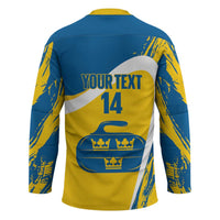 Custom Sweden Curling Hockey Jersey Konungariket Sverige Tre Kronor Grunge Style - Wonder Print Shop