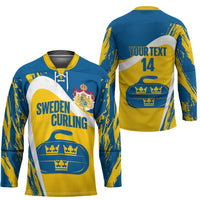 Custom Sweden Curling Hockey Jersey Konungariket Sverige Tre Kronor Grunge Style - Wonder Print Shop
