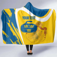 Custom Sweden Curling Hooded Blanket Konungariket Sverige Tre Kronor Grunge Style - Wonder Print Shop