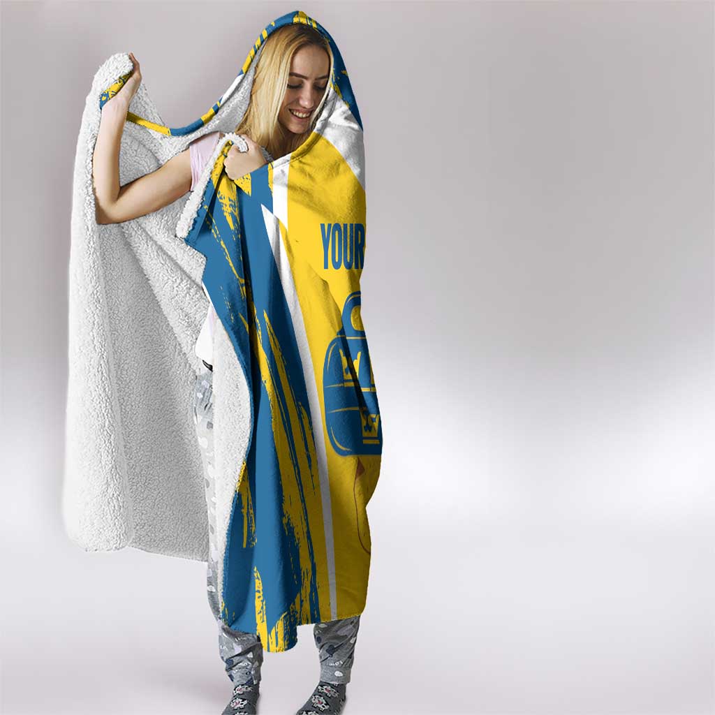 Custom Sweden Curling Hooded Blanket Konungariket Sverige Tre Kronor Grunge Style - Wonder Print Shop