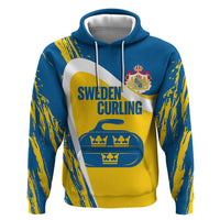 Custom Sweden Curling Hoodie Konungariket Sverige Tre Kronor Grunge Style - Wonder Print Shop