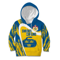 Custom Sweden Curling Kid Hoodie Konungariket Sverige Tre Kronor Grunge Style - Wonder Print Shop