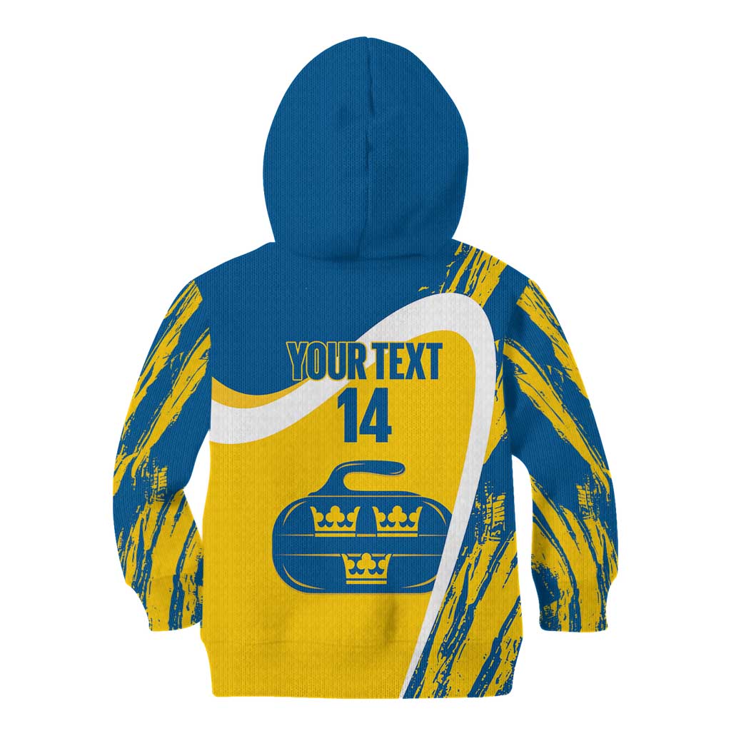Custom Sweden Curling Kid Hoodie Konungariket Sverige Tre Kronor Grunge Style - Wonder Print Shop