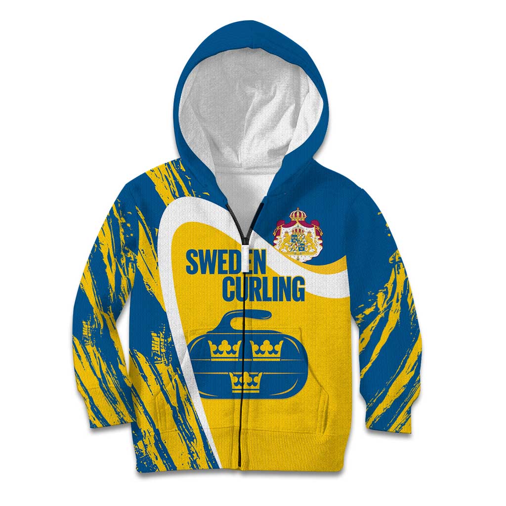 Custom Sweden Curling Kid Hoodie Konungariket Sverige Tre Kronor Grunge Style - Wonder Print Shop