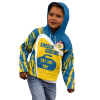 Custom Sweden Curling Kid Hoodie Konungariket Sverige Tre Kronor Grunge Style - Wonder Print Shop