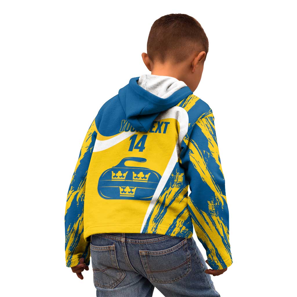 Custom Sweden Curling Kid Hoodie Konungariket Sverige Tre Kronor Grunge Style - Wonder Print Shop