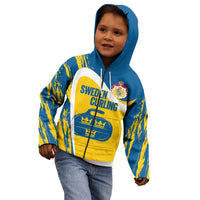 Custom Sweden Curling Kid Hoodie Konungariket Sverige Tre Kronor Grunge Style - Wonder Print Shop