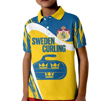Custom Sweden Curling Kid Polo Shirt Konungariket Sverige Tre Kronor Grunge Style - Wonder Print Shop