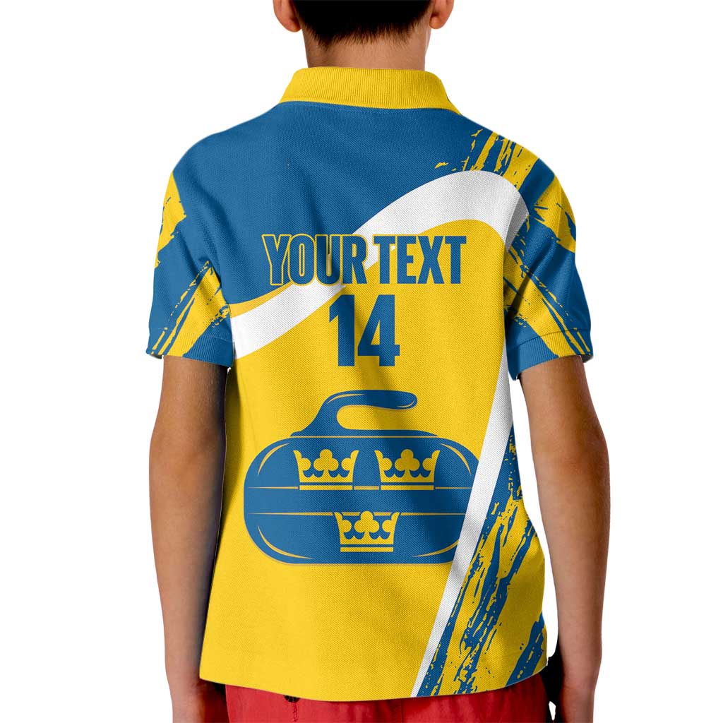 Custom Sweden Curling Kid Polo Shirt Konungariket Sverige Tre Kronor Grunge Style - Wonder Print Shop