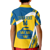 Custom Sweden Curling Kid Polo Shirt Konungariket Sverige Tre Kronor Grunge Style - Wonder Print Shop