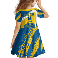 Custom Sweden Curling Kid Short Sleeve Dress Konungariket Sverige Tre Kronor Grunge Style - Wonder Print Shop