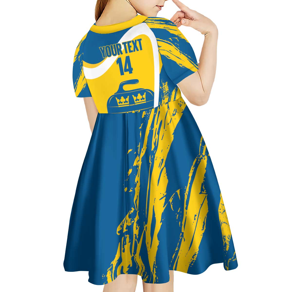 Custom Sweden Curling Kid Short Sleeve Dress Konungariket Sverige Tre Kronor Grunge Style - Wonder Print Shop