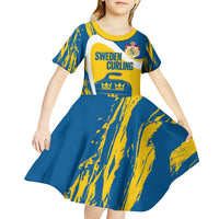 Custom Sweden Curling Kid Short Sleeve Dress Konungariket Sverige Tre Kronor Grunge Style - Wonder Print Shop