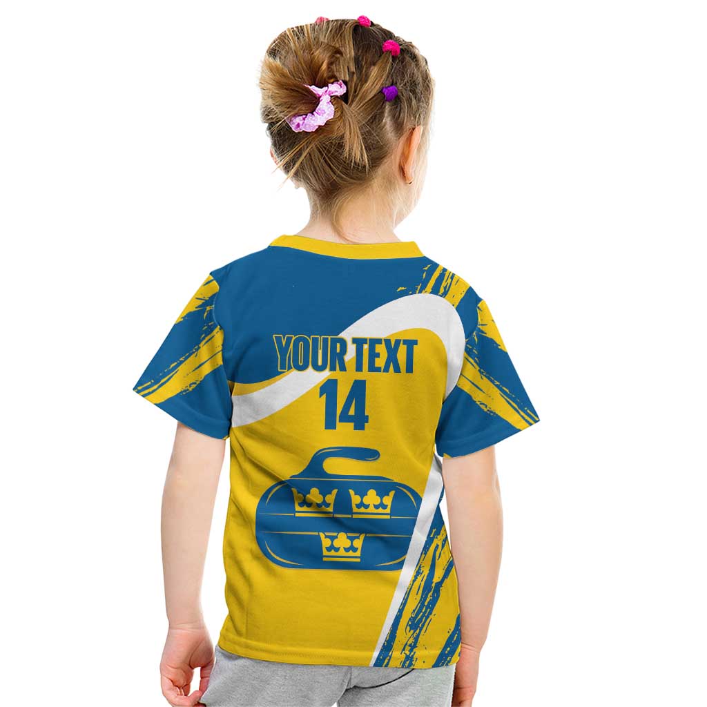 Custom Sweden Curling Kid T Shirt Konungariket Sverige Tre Kronor Grunge Style - Wonder Print Shop