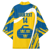 Custom Sweden Curling Kimono Konungariket Sverige Tre Kronor Grunge Style - Wonder Print Shop