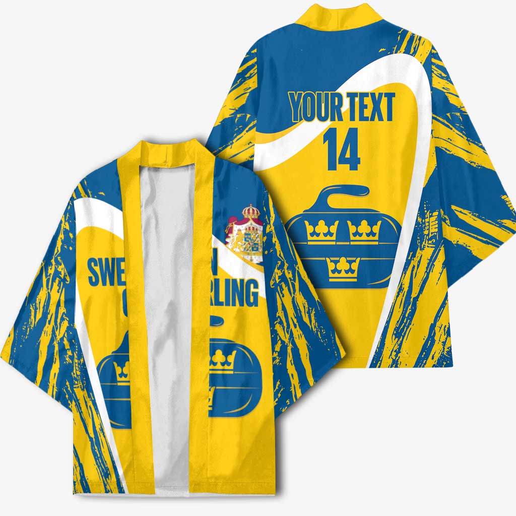 Custom Sweden Curling Kimono Konungariket Sverige Tre Kronor Grunge Style - Wonder Print Shop
