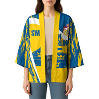Custom Sweden Curling Kimono Konungariket Sverige Tre Kronor Grunge Style - Wonder Print Shop