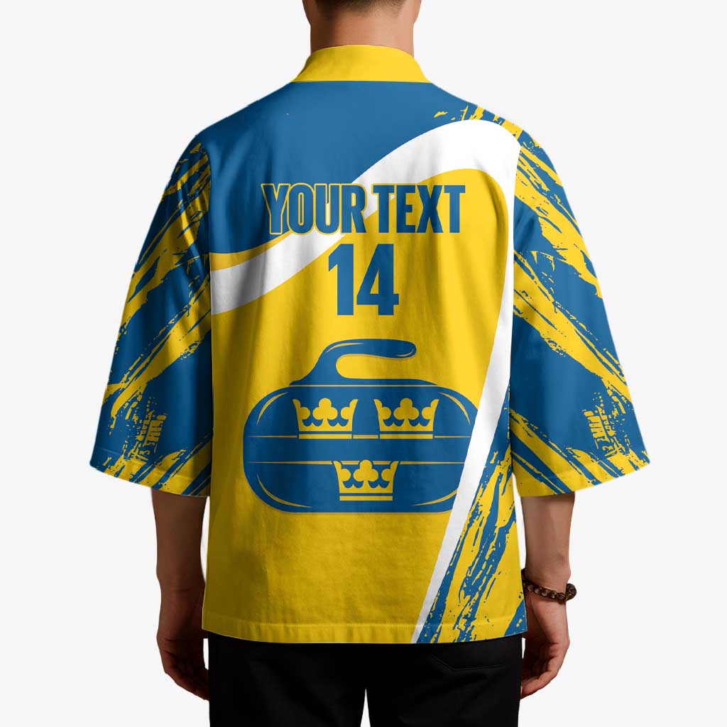 Custom Sweden Curling Kimono Konungariket Sverige Tre Kronor Grunge Style - Wonder Print Shop