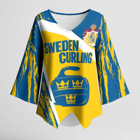 Custom Sweden Curling Kimono Sleeve Blouse Konungariket Sverige Tre Kronor Grunge Style - Wonder Print Shop