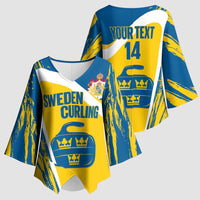 Custom Sweden Curling Kimono Sleeve Blouse Konungariket Sverige Tre Kronor Grunge Style - Wonder Print Shop