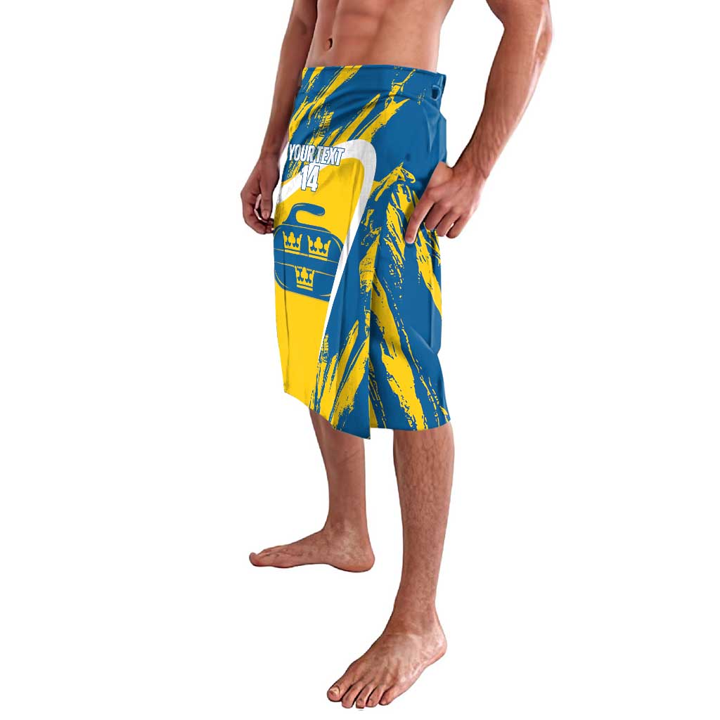 Custom Sweden Curling Lavalava Konungariket Sverige Tre Kronor Grunge Style - Wonder Print Shop