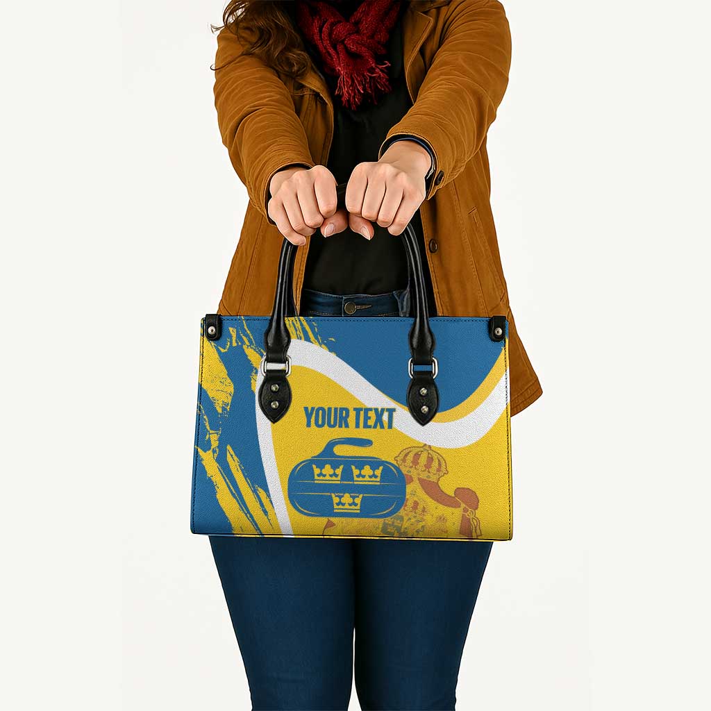 Custom Sweden Curling Leather Bag Konungariket Sverige Tre Kronor Grunge Style - Wonder Print Shop