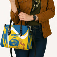Custom Sweden Curling Leather Bag Konungariket Sverige Tre Kronor Grunge Style - Wonder Print Shop
