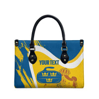 Custom Sweden Curling Leather Bag Konungariket Sverige Tre Kronor Grunge Style - Wonder Print Shop