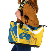Custom Sweden Curling Leather Tote Bag Konungariket Sverige Tre Kronor Grunge Style - Wonder Print Shop