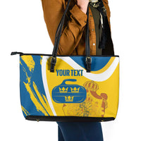 Custom Sweden Curling Leather Tote Bag Konungariket Sverige Tre Kronor Grunge Style - Wonder Print Shop