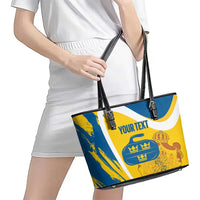 Custom Sweden Curling Leather Tote Bag Konungariket Sverige Tre Kronor Grunge Style - Wonder Print Shop