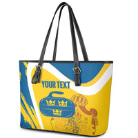 Custom Sweden Curling Leather Tote Bag Konungariket Sverige Tre Kronor Grunge Style - Wonder Print Shop