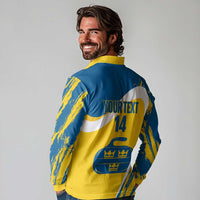 Custom Sweden Curling Long Sleeve Polo Shirt Konungariket Sverige Tre Kronor Grunge Style - Wonder Print Shop
