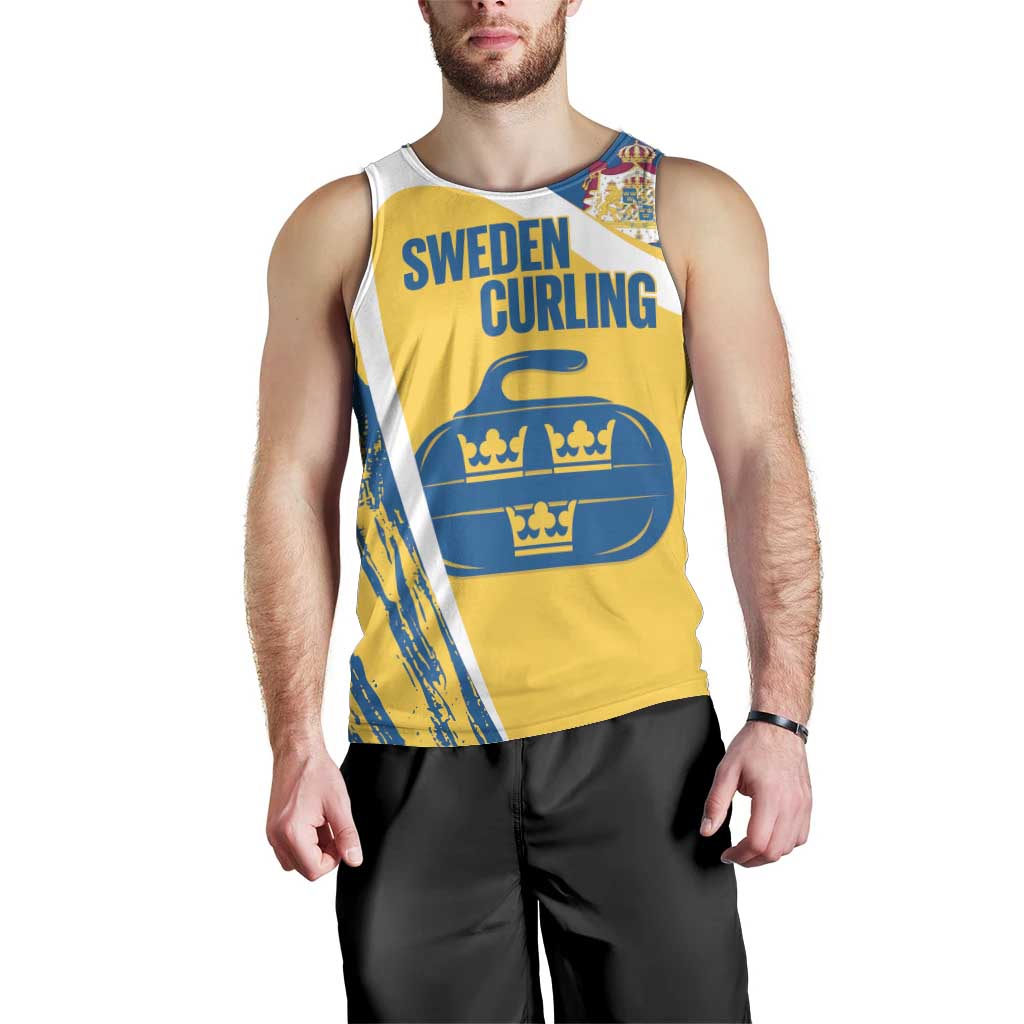 Custom Sweden Curling Men Tank Top Konungariket Sverige Tre Kronor Grunge Style - Wonder Print Shop