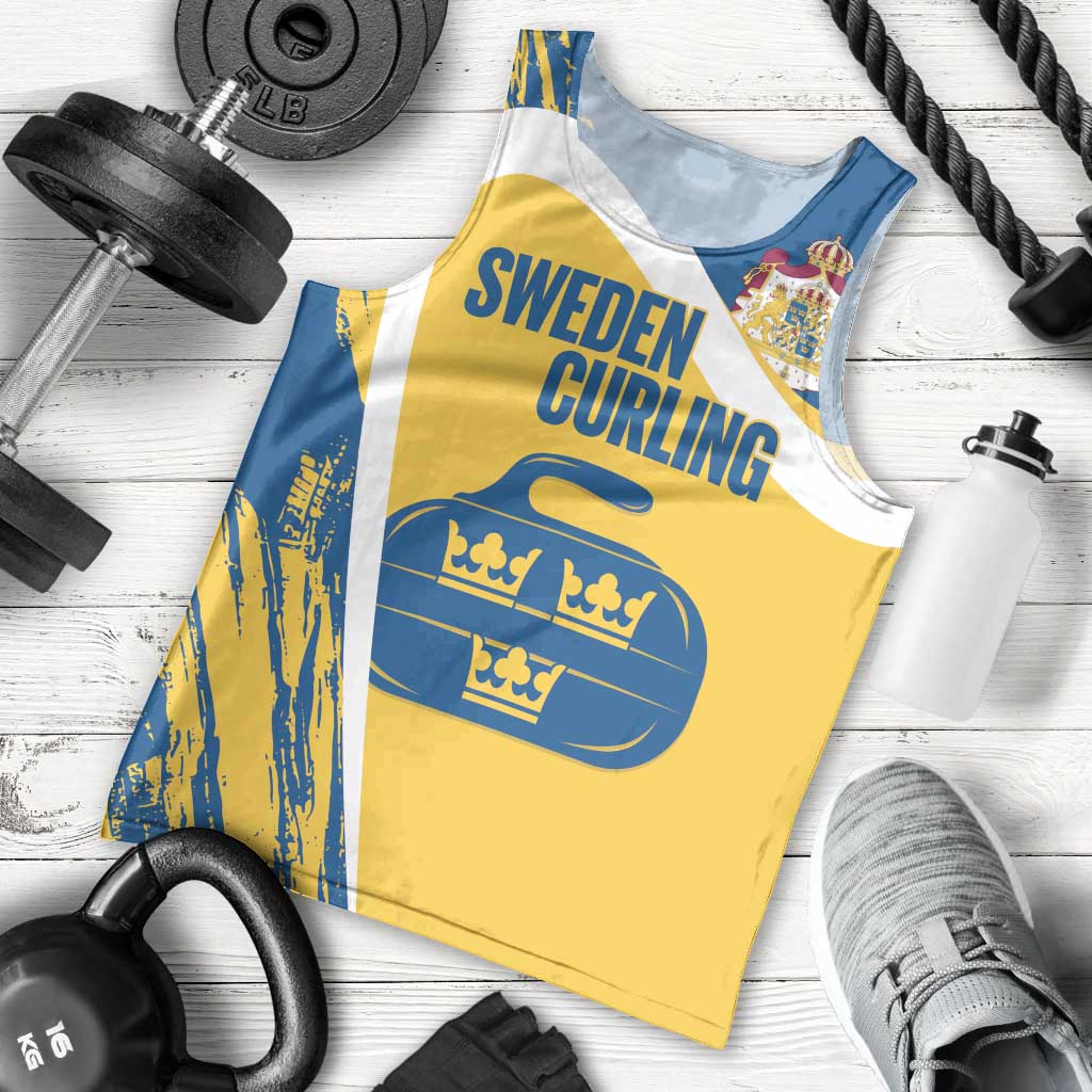 Custom Sweden Curling Men Tank Top Konungariket Sverige Tre Kronor Grunge Style - Wonder Print Shop