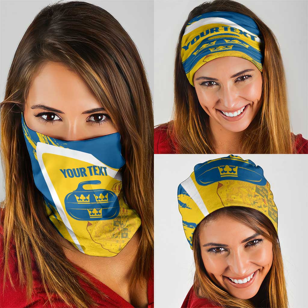 Custom Sweden Curling Neck Gaiter Konungariket Sverige Tre Kronor Grunge Style - Wonder Print Shop