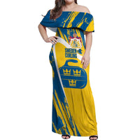 Custom Sweden Curling Off Shoulder Maxi Dress Konungariket Sverige Tre Kronor Grunge Style - Wonder Print Shop