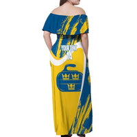 Custom Sweden Curling Off Shoulder Maxi Dress Konungariket Sverige Tre Kronor Grunge Style - Wonder Print Shop