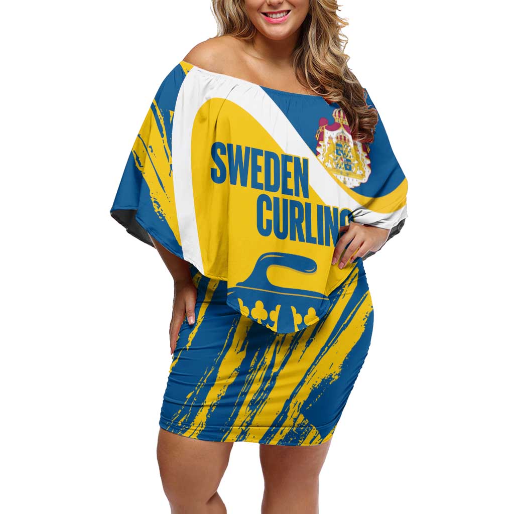 Custom Sweden Curling Off Shoulder Short Dress Konungariket Sverige Tre Kronor Grunge Style - Wonder Print Shop