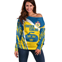 Custom Sweden Curling Off Shoulder Sweater Konungariket Sverige Tre Kronor Grunge Style - Wonder Print Shop