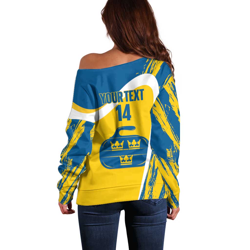 Custom Sweden Curling Off Shoulder Sweater Konungariket Sverige Tre Kronor Grunge Style - Wonder Print Shop