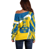 Custom Sweden Curling Off Shoulder Sweater Konungariket Sverige Tre Kronor Grunge Style - Wonder Print Shop