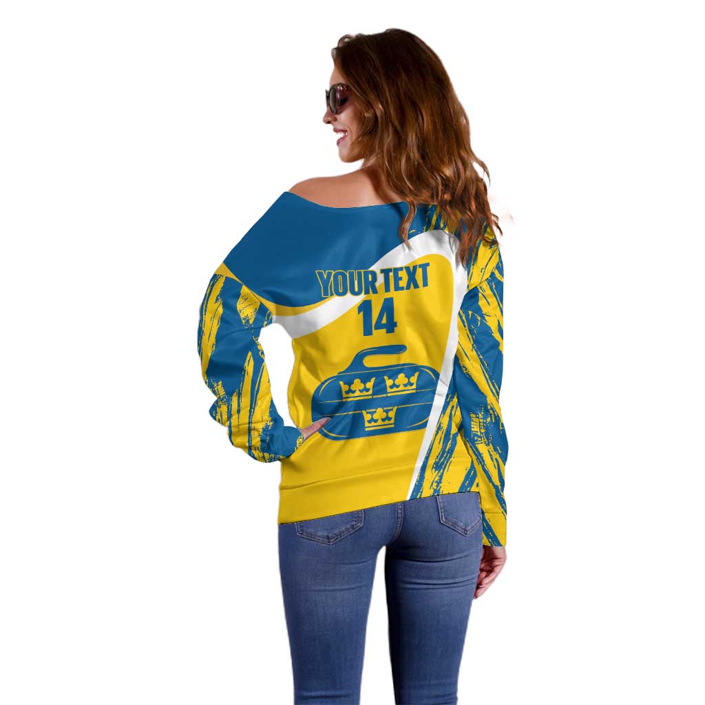 Custom Sweden Curling Off Shoulder Sweater Konungariket Sverige Tre Kronor Grunge Style - Wonder Print Shop