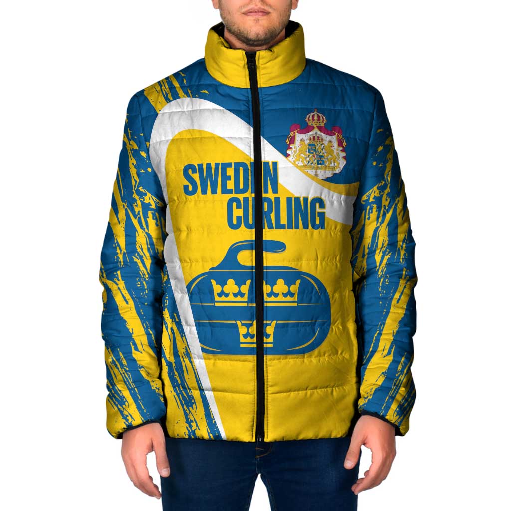 Custom Sweden Curling Padded Jacket Konungariket Sverige Tre Kronor Grunge Style - Wonder Print Shop