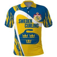 Custom Sweden Curling Polo Shirt Konungariket Sverige Tre Kronor Grunge Style - Wonder Print Shop