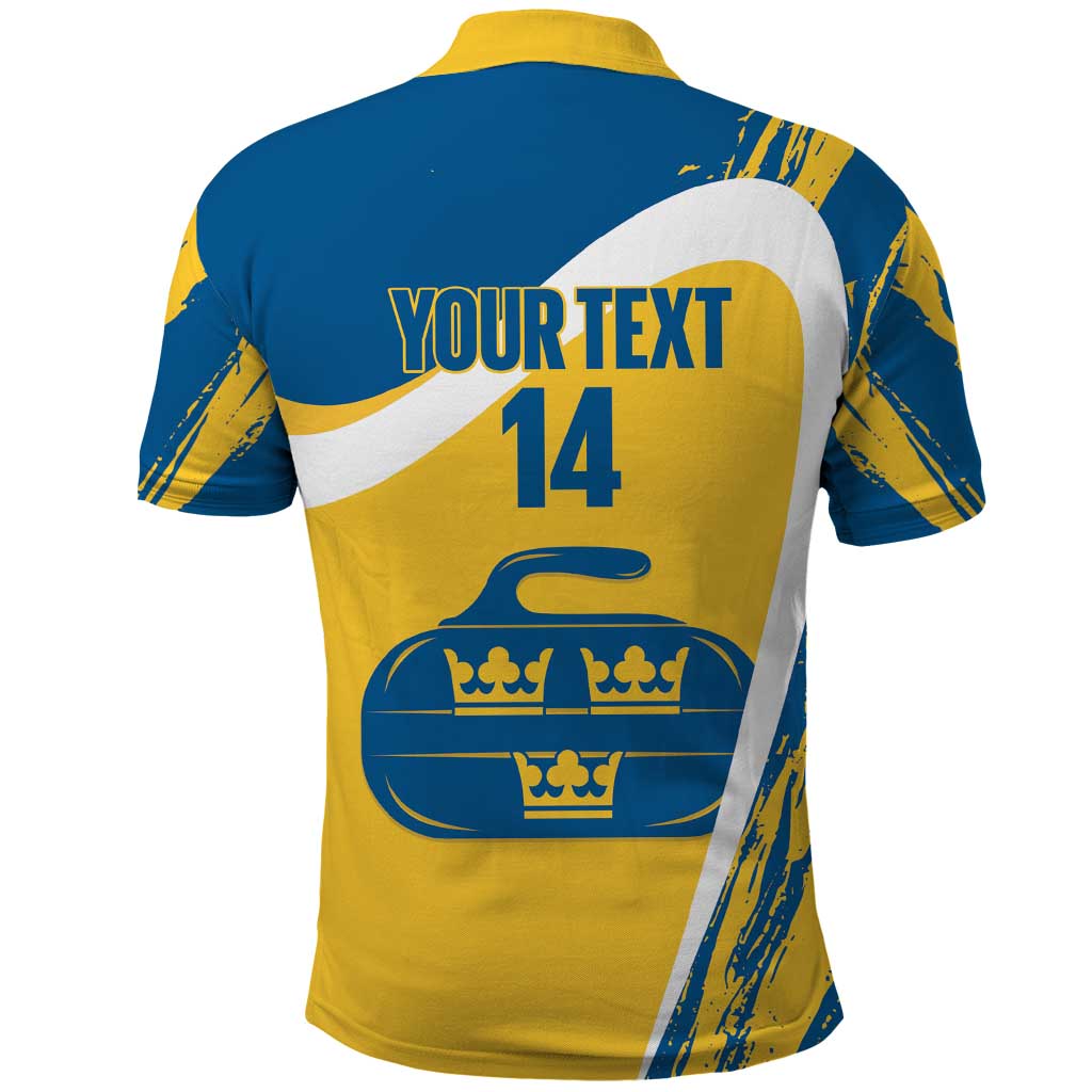 Custom Sweden Curling Polo Shirt Konungariket Sverige Tre Kronor Grunge Style - Wonder Print Shop